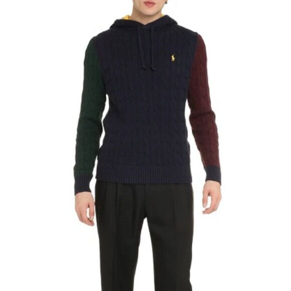 Polo Ralph Lauren color block Popover Hoodie Hunter Navy Combo Size Medium NWT - Picture 1 of 8